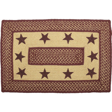Burgundy Red Primitive Jute Braided Rug Rect Stencil Stars 20